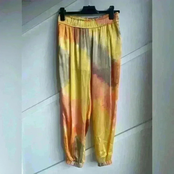 Zara die-dye silky joggers Yellow Orange Pants  Lightweight size S - Picture 3 of 8
